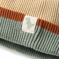 Mütze mit Dino-Label, beige & braun & blau, Gr. 52/53, 1 St