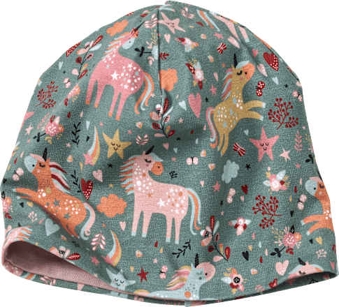 Mütze mit Einhorn-Muster, grün, Gr. 52/53, 1 St