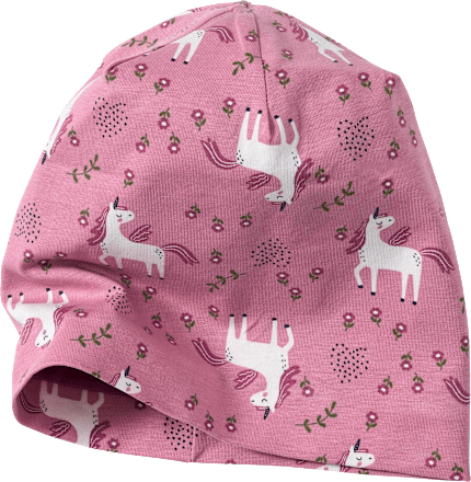 Muts met eenhoornpatroon, roze, maat 48/49, 1 stuk