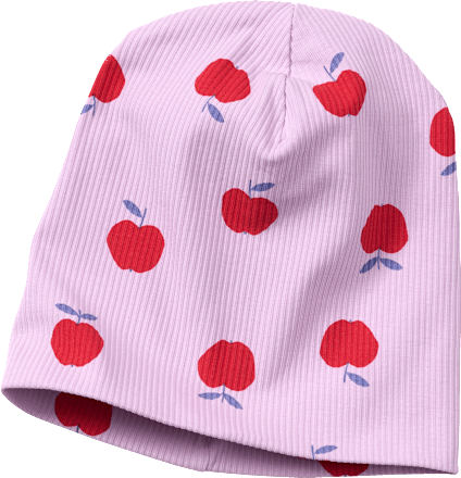 Mütze mit Ripp-Struktur & Apfel-Muster, lila, Gr. 50/51, 1 St