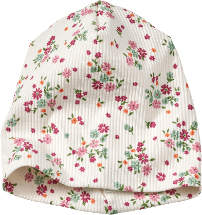 Mütze mit Ripp-Struktur & Blumen-Muster, weiß, Gr. 48/49, 1 St