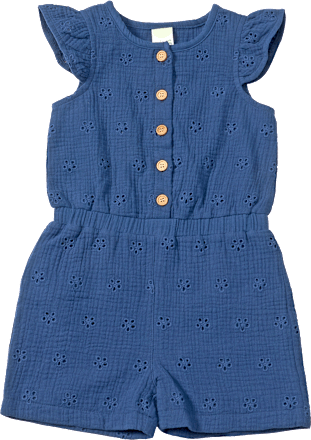 Overall aus Musselin mit Lochstickerei, blau, Gr. 98, 1 St