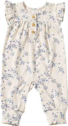 Overall mit Blüten-Muster & Ripp-Jersey, beige & blau, Gr. 62, 1 St