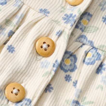 Overall mit Blüten-Muster & Ripp-Jersey, beige & blau, Gr. 62, 1 St