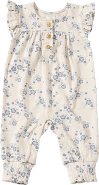 Overall mit Blüten-Muster & Ripp-Jersey, beige & blau, Gr. 68, 1 St