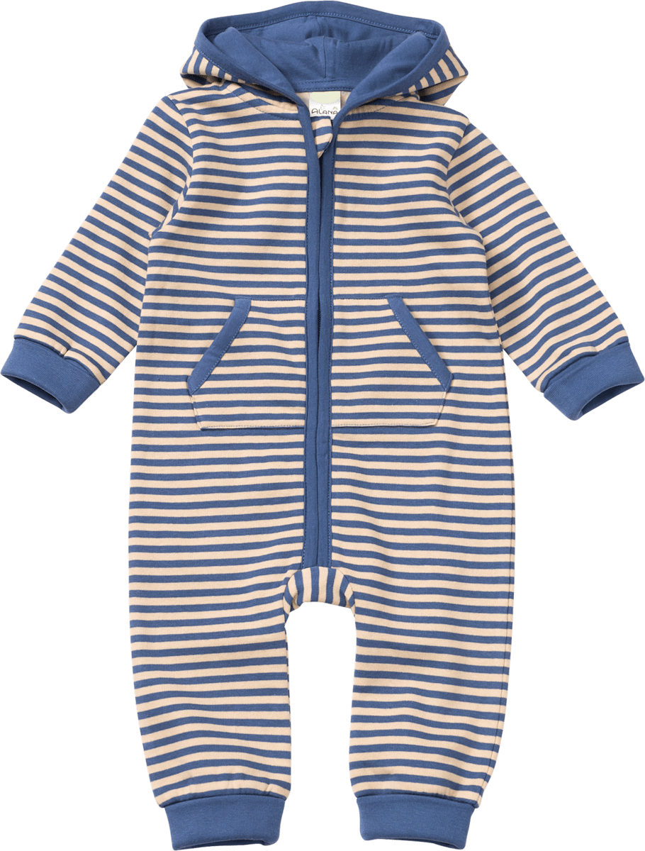 Overall mit Kapuze und Ringel-Muster, blau, Gr. 74, 1 St