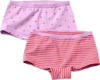 Pantys mit Herz-Muster & Streifen, lila + rot, Gr. 110/116, 2 St