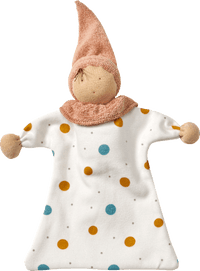 Püppchen mit Kleid & Punkte-Muster, weiß & blau & gelb, 1 St