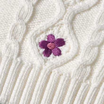 Pullover aus Strick mit Blumen-Stickerei, weiß & lila, Gr. 110