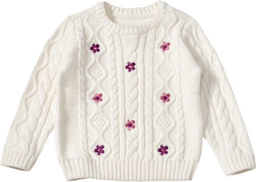 Pullover aus Strick mit Blumen-Stickerei, weiß & lila, Gr. 110