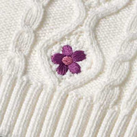 Pullover aus Strick mit Blumen-Stickerei, weiß & lila, Gr. 122