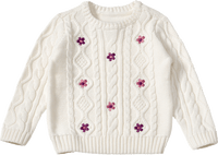 Pullover aus Strick mit Blumen-Stickerei, weiß & lila, Gr. 122