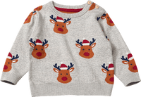 Pullover aus Strick mit Rentier-Muster, grau, Gr. 86, 1 St