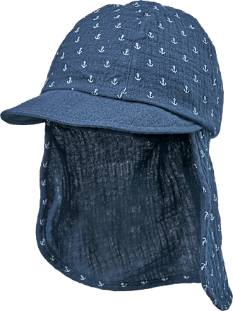 Schirmmütze aus Musselin mit Nackenschutz, blau, Gr. 52/53, 1 St
