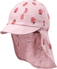 Schirmmütze aus Musselin mit Nackenschutz & Erdbeer-Muster, rosa, Gr. 50/51, 1 St