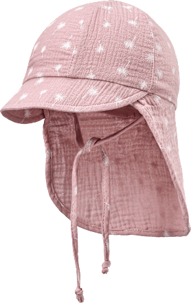Schirmmütze mit Nackenschutz aus Musselin & Pusteblumen-Muster, rosa, Gr. 48/49, 1 St