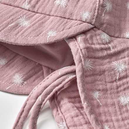 Schirmmütze mit Nackenschutz aus Musselin & Pusteblumen-Muster, rosa, Gr. 48/49, 1 St