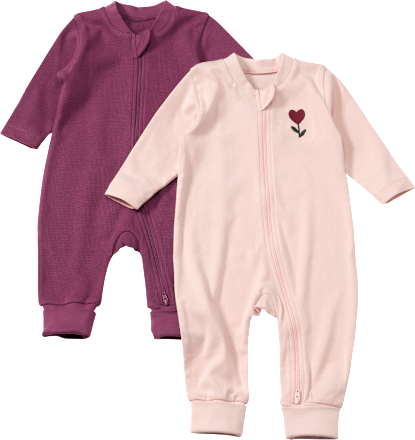 Schlafanzüge mit Herz-Motiv, pink + lila, Gr. 74/80, 2 St