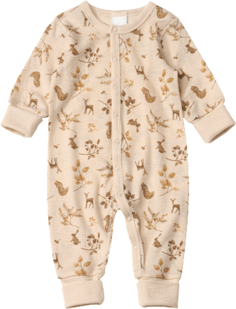 Wollen pyjama met meegroeifunctie en bosdierenpatroon, maat 74/80, 1 stuk