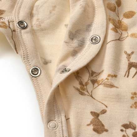 Wollen pyjama met meegroeifunctie en bosdierenpatroon, maat 74/80, 1 stuk