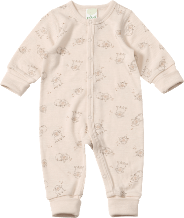Schlafanzug aus Wolle mit Schaf-Muster, beige, Gr. 50/56, 1 St