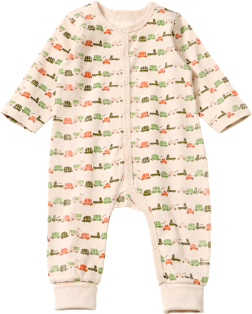 Schlafanzug mit Auto-Muster & Mitwachsfunktion, beige, Gr. 62/68, 1 St