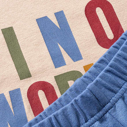 Pyjama met opschrift "DINO WORLD", bruin + blauw, maat 110/116, 1 stuk