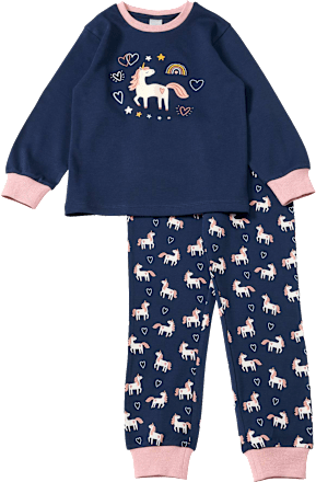 Pyjama met glow-in-the-dark eenhoornmotief, blauw, maat 104, 1 stuk