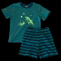 Schlafanzug mit Glow-in-the-Dark Weltall-Motiv, blau, Gr. 110/116, 1 St