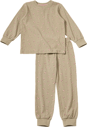 Pyjama met ribstructuur en bloemenpatroon, bruin, maat 104, 1 stuk