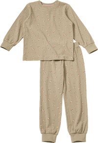 Pyjama met ribstructuur en bloemenpatroon, bruin, maat 104, 1 stuk