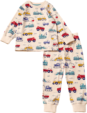 Pro Climate pyjama met bouwvoertuigpatroon, beige, maat 92, 1 stuk