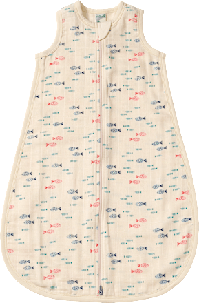 Schlafsack 0,5 TOG aus Musselin mit Fisch-Muster, beige, 90 cm, 1 St
