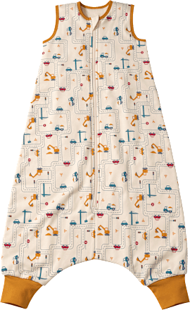 Slaapzak met pijpen 2 TOG met bouwvoertuigpatroon, beige, 100 cm, 1 stuk