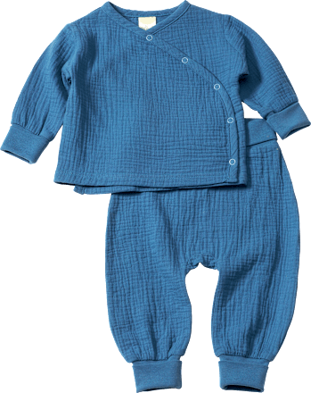 Set aus Musselin mit Wickelshirt & Hose mit Mitwachsfunktion, blau, Gr. 56, 1 St