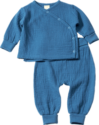 Set aus Musselin mit Wickelshirt & Hose mit Mitwachsfunktion, blau, Gr. 56, 1 St