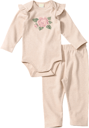 ALANA Set mit Body und Hose, beige mit Blumen-Motiv, Gr. 62/68, 1 St
