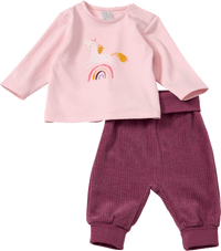 Set bestaande uit een shirt met lange mouwen en eenhoornmotief en een broek met groeifunctie, roze + paars, maat 68, 1 stuk