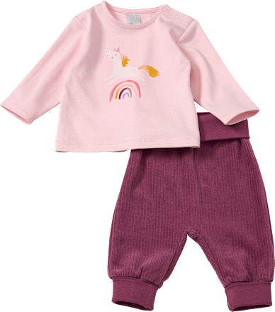 Set mit Langarmshirt mit Einhorn-Motiv & Hose mit Mitwachsfunktion, rosa + lila, Gr. 68, 1 St