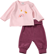 Set mit Langarmshirt mit Einhorn-Motiv & Hose mit Mitwachsfunktion, rosa + lila, Gr. 68, 1 St