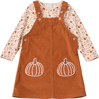 Set mit Langarmshirt mit Kürbis-Muster & Cord-Latzkleid, braun + rosa, Gr. 104, 1 St