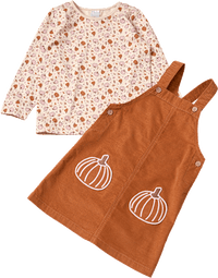 Set mit Langarmshirt mit Kürbis-Muster & Cord-Latzkleid, braun + rosa, Gr. 104, 1 St ALANA