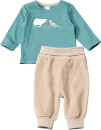 Set mit Langarmshirt & Hose aus Velours, blau + beige, Gr. 62, 1 St