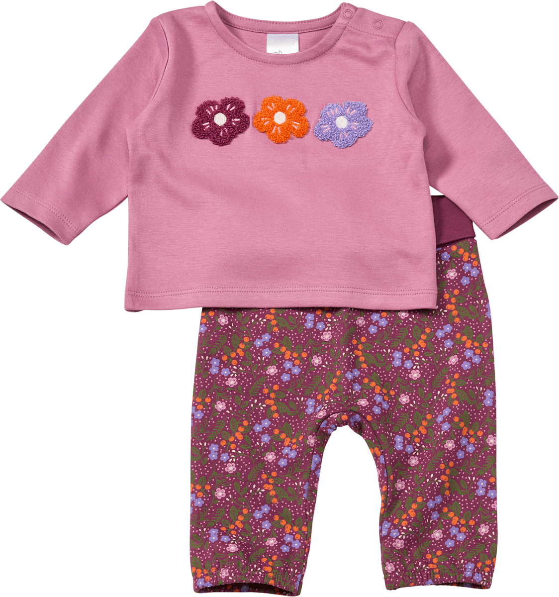 ALANA Set mit Langarmshirt & Hose mit Blüten-Applikation, lila, Gr. 56, 1 St