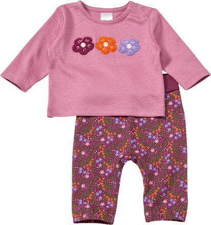 Set mit Langarmshirt & Hose mit Blüten-Applikation, lila, Gr. 68, 1 St