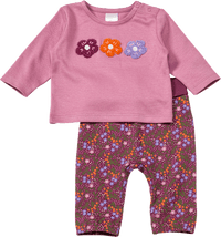 Set mit Langarmshirt & Hose mit Blüten-Applikation, lila, Gr. 68, 1 St
