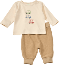 Set mit Langarmshirt & Hose mit Mitwachsfunktion, beige, Gr. 56, 1 St