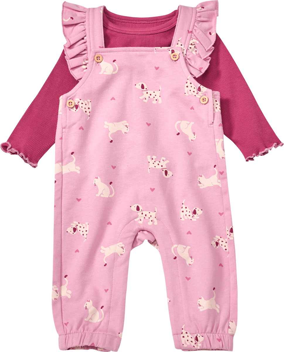 ALANA Set mit Langarmshirt & Latzhose mit Hunde-Katzen-Muster, rosa, Gr. 68, 1 St