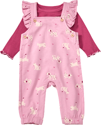 Set mit Langarmshirt & Latzhose mit Hunde-Katzen-Muster, rosa, Gr. 68, 1 St
