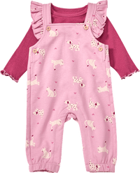 Set mit Langarmshirt & Latzhose mit Hunde-Katzen-Muster, rosa, Gr. 68, 1 St